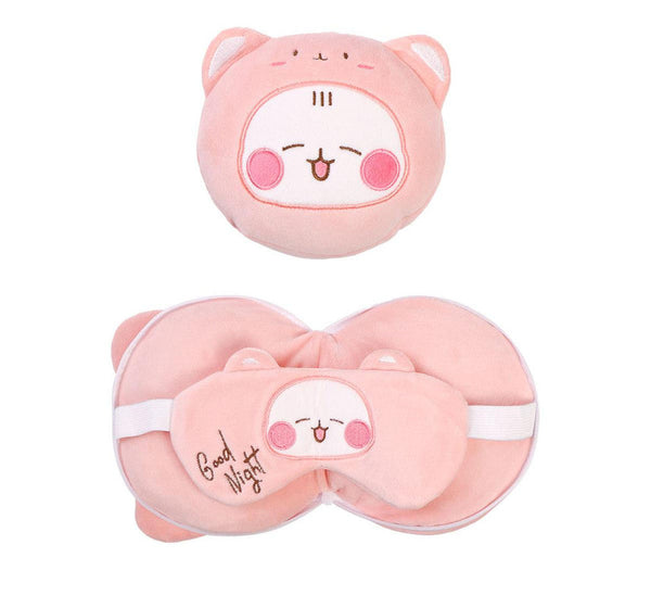 2 In 1 Convertible Eye Mask & Travel Neck Pillow Set Plush Fabric With Snap Closure(Pink) Eye Masks