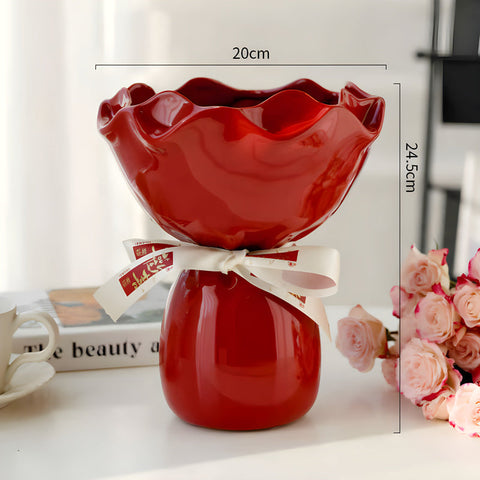 Handcrafted Minimalist Ceramic Vase Artistic Home Decor Centerpiece(Red) Vases