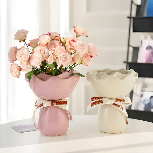 Handcrafted Minimalist Ceramic Vase Artistic Home Decor Centerpiece(White) Vases