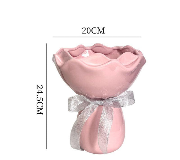 Handcrafted Minimalist Ceramic Vase Artistic Home Decor Centerpiece(Pink) Vases