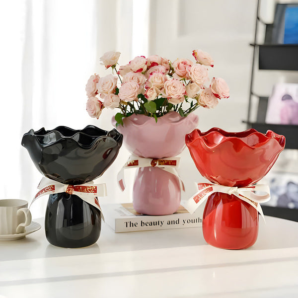 Handcrafted Minimalist Ceramic Vase Artistic Home Decor Centerpiece(Pink) Vases