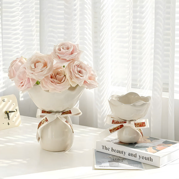 Handcrafted Minimalist Ceramic Vase Artistic Home Decor Centerpiece(Pink) Vases