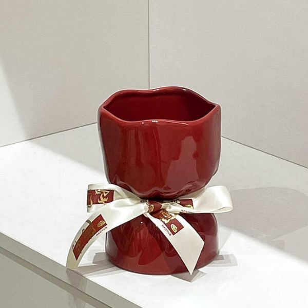 Artisan Handcrafted Ceramic Vase Minimalist Home Decor With Stable Base(Red) Vases
