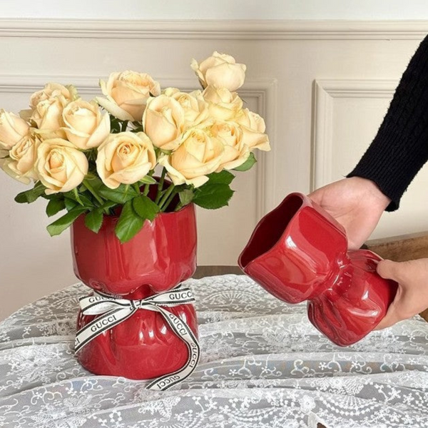 Artisan Handcrafted Ceramic Vase Minimalist Home Decor With Stable Base(Red) Vases