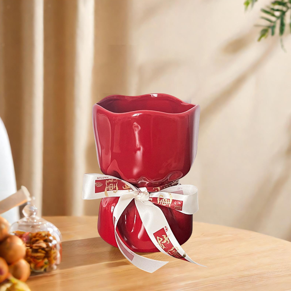 Artisan Handcrafted Ceramic Vase Minimalist Home Decor With Stable Base(Red) Vases