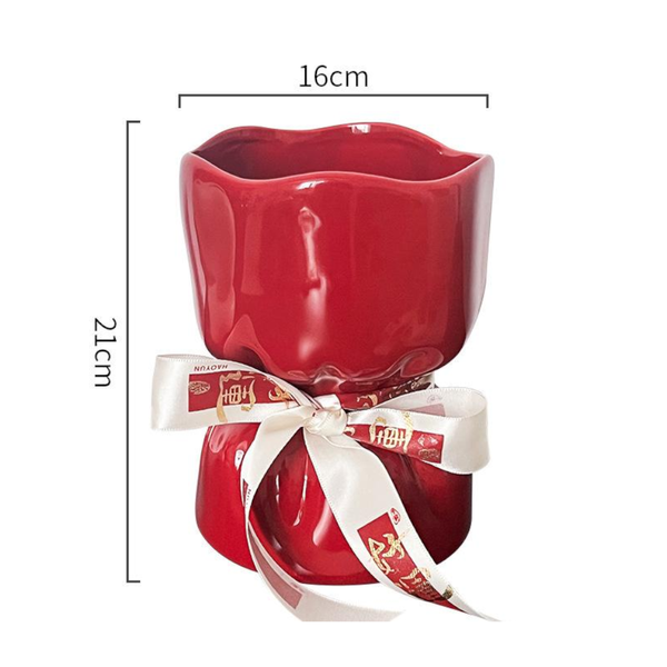Artisan Handcrafted Ceramic Vase Minimalist Home Decor With Stable Base(Red) Vases