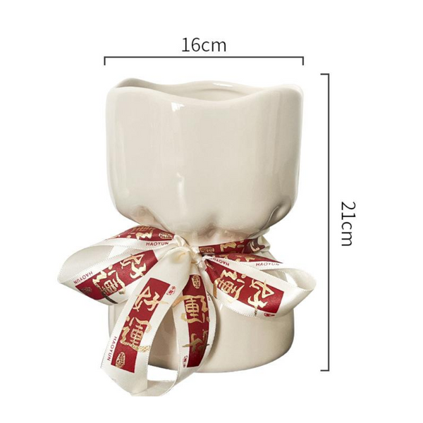 Artisan Handcrafted Ceramic Vase Minimalist Home Decor With Stable Base(White) Vases