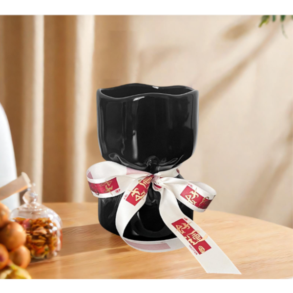 Artisan Handcrafted Ceramic Vase Minimalist Home Decor With Stable Base(Black) Vases