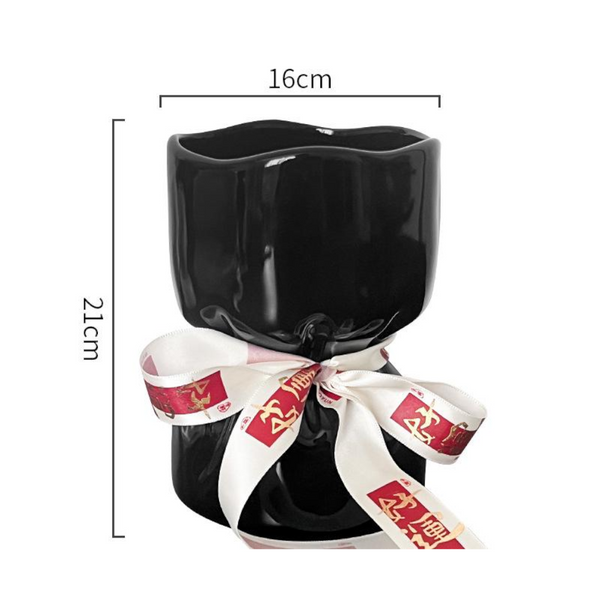 Artisan Handcrafted Ceramic Vase Minimalist Home Decor With Stable Base(Black) Vases