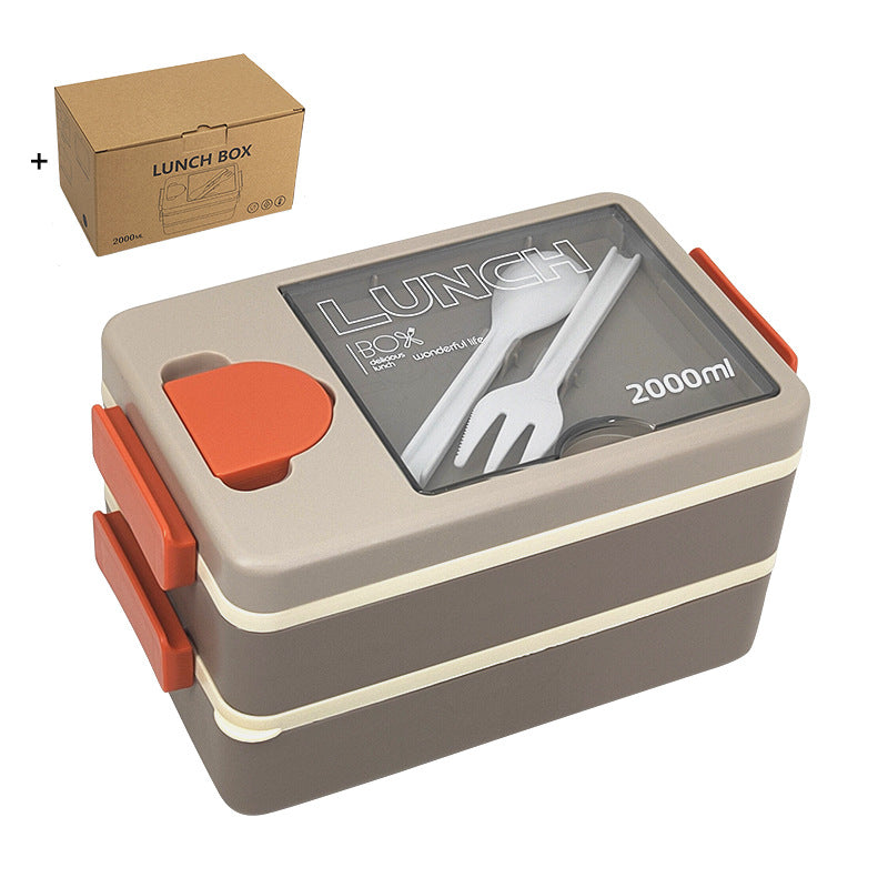 2L Double Layer Bento Lunch Box Leak Proof With Utensil & Sauce Container(Grey) Lunchboxes