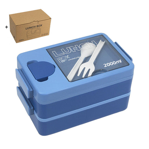 2L Double Layer Bento Lunch Box Leak Proof With Utensil & Sauce Container(Blue) Lunchboxes