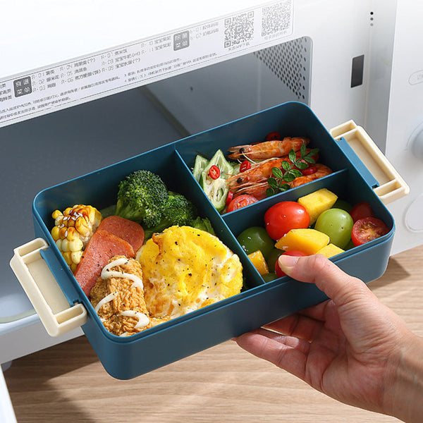 2L Double Layer Bento Lunch Box Leak Proof With Utensil & Sauce Container(Blue Purple) Lunchboxes