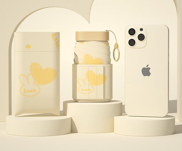 Ultra Compact 7 Fold Folding Umbrella Upf50+ Sun Protection & Portable Clip Design Beige Umbrellas