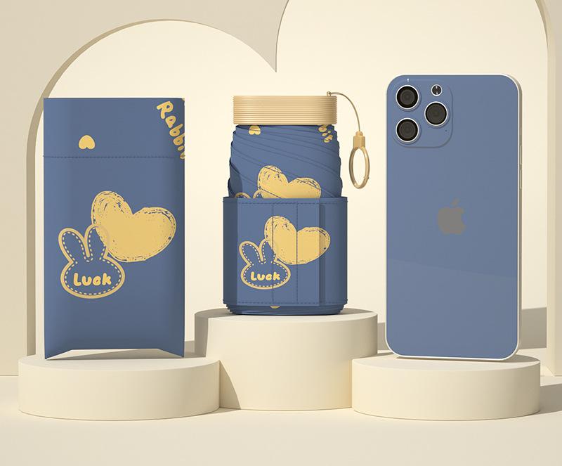 Ultra Compact 7 Fold Folding Umbrella Upf50+ Sun Protection Portable Clip Design Dark Blue Umbrellas