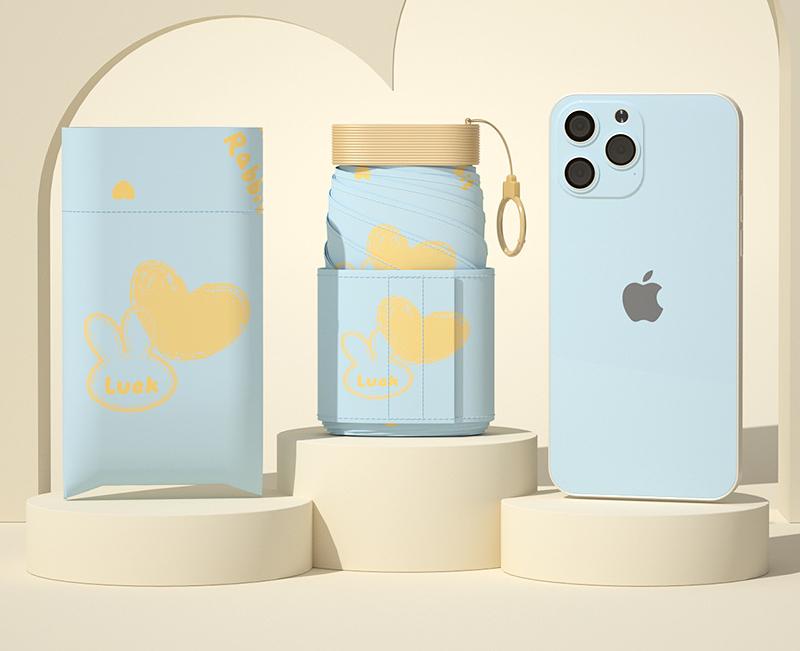 Ultra Compact 7 Fold Folding Umbrella Upf50+ Sun Protection & Portable Clip Design Light Blue Umbrellas