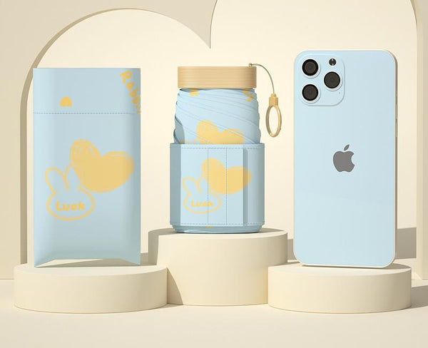 Ultra Compact 7 Fold Folding Umbrella Upf50+ Sun Protection & Portable Clip Design Light Blue Umbrellas