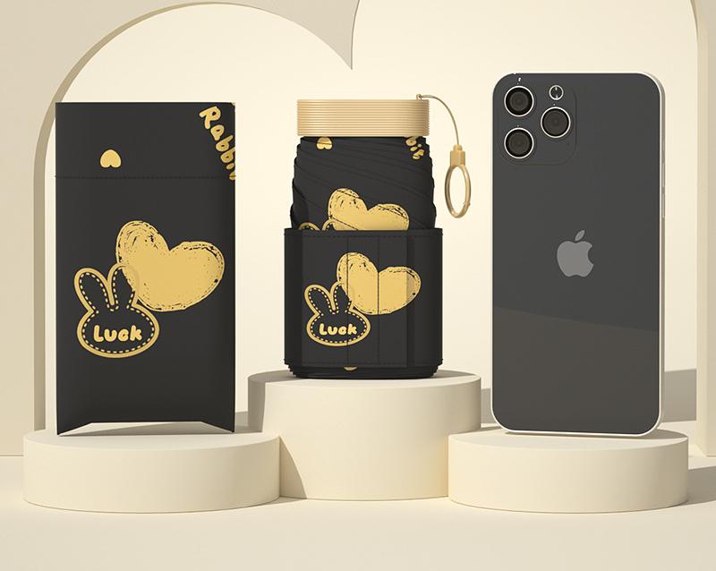 Ultra Compact 7 Fold Folding Umbrella Upf50+ Sun Protection Portable Clip Design Black Umbrellas