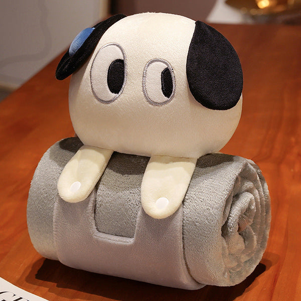 Plush 2 In 1 Pillow Blanket Adorable Design For Cozy Comfort Black And White Dog Blankets