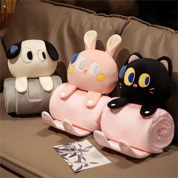 Plush 2 In 1 Pillow Blanket Adorable Design For Cozy Comfort Black Cat Blankets