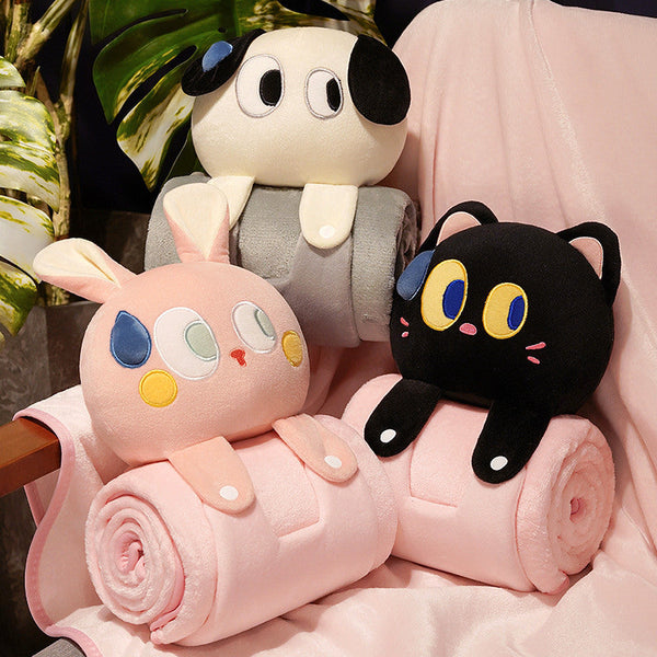 Plush 2 In 1 Pillow Blanket Adorable Design For Cozy Comfort Pink Rabbit Blankets