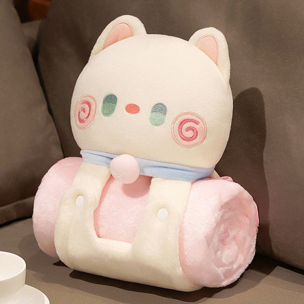 Plush 2 In 1 Pillow Blanket Adorable Design For Cozy Comfort White Cat Blankets