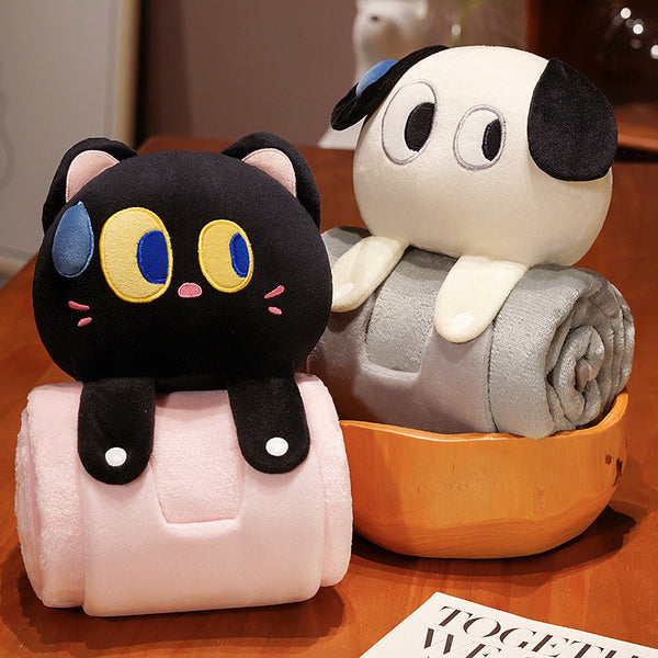 Plush 2 In 1 Pillow Blanket Adorable Design For Cozy Comfort White Cat Blankets