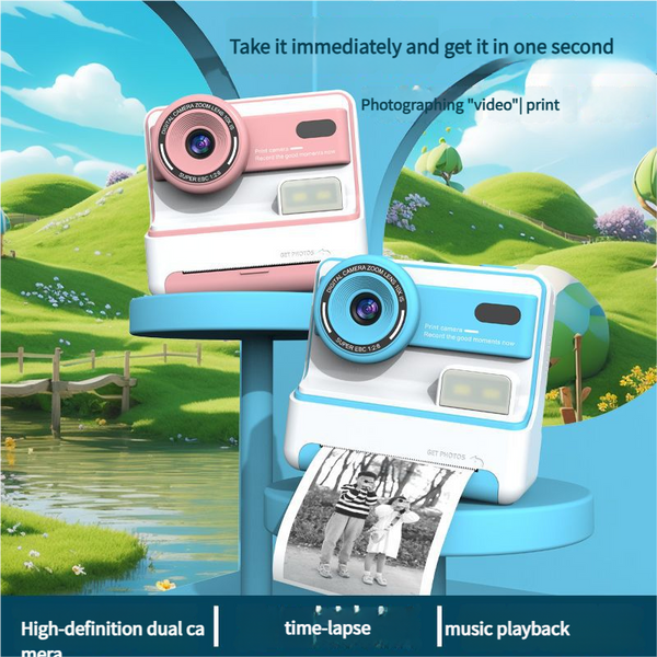 Kids Instant Print Camera Creative Drawing Photo Fun With Thermal Printing Pink 64Gb Memory Card Instant Cameras