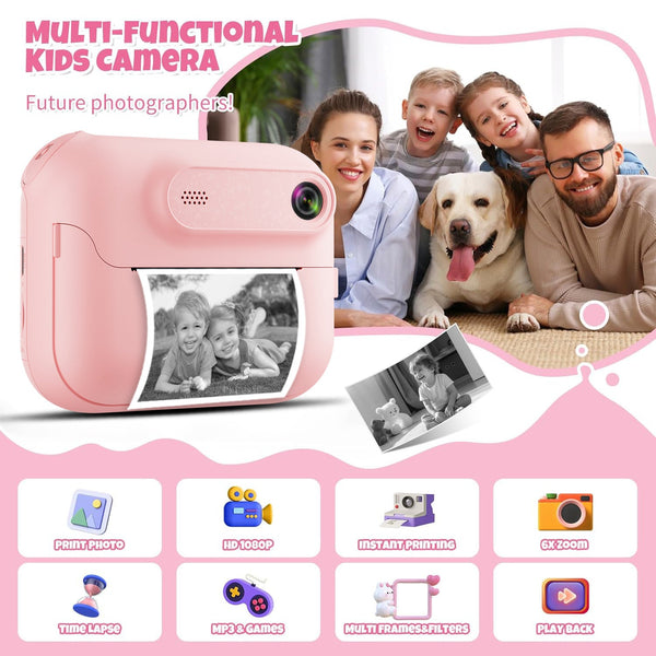 Kids Multi Functional Camera Toy Instant B&W Printing Creative Stickers Blue Instant Cameras