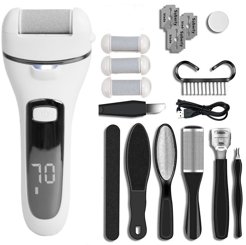 Rechargeable Electric Foot File With Lcd Display 3 Grit Heads & Waterproof Design White Electric Files & Tools