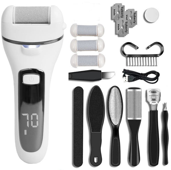 Rechargeable Electric Foot File With Lcd Display 3 Grit Heads & Waterproof Design White Electric Files & Tools