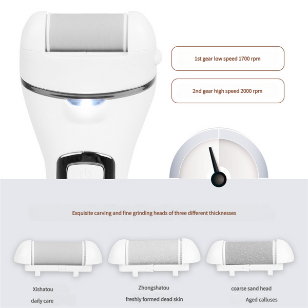Rechargeable Electric Foot File With Lcd Display 3 Grit Heads & Waterproof Design White Electric Files & Tools
