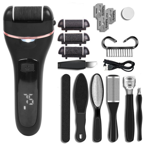 Rechargeable Electric Foot File With Lcd Display 3 Grit Heads & Waterproof Design Black Electric Files & Tools