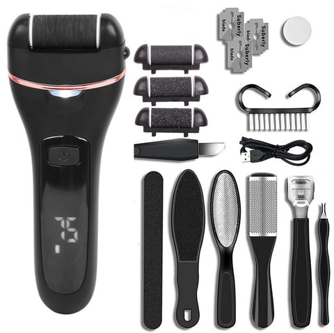 Rechargeable Electric Foot File With Lcd Display 3 Grit Heads & Waterproof Design Black Electric Files & Tools