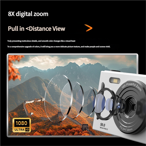 50Mp Hd Digital Camera With 8X Zoom & Dual Lens System(Black) Digital Cameras