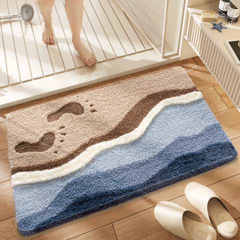 Premium Bath Mat With 8X Water Absorption Non Slip Base Footprints By The Seaside Bath Mats Rugs & Toilet Covers
