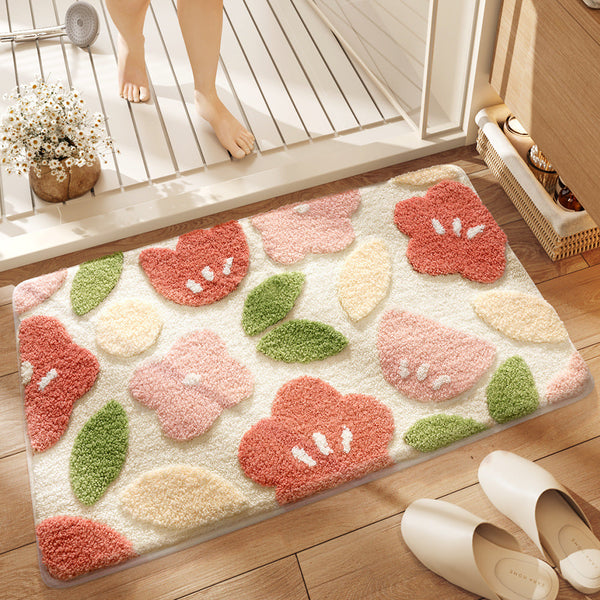 Premium Bath Mat With 8X Water Absorption & Non Slip Base(Flowers And Plants) Bath Mats Rugs & Toilet Covers
