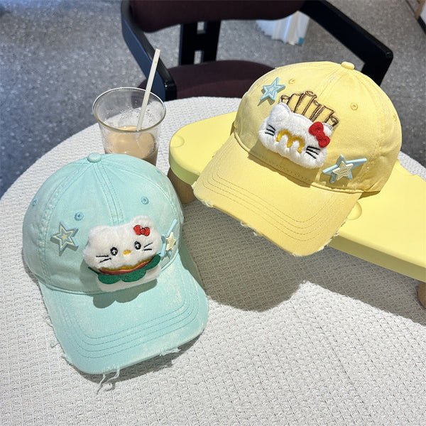 Adorable Cartoon Cat & Stars Baseball Cap 100% Cotton Adjustable Fit Sun Protection(Green) Hats & Headwear