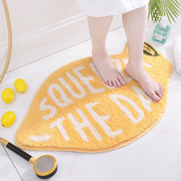 Super Absorbent Microfiber Bath Mat Non Slip Tpr Backing Machine Washable Fun Fruit Designs(Yellow Lemon 46*76Cm) Bath Mats Rugs & Toilet Covers