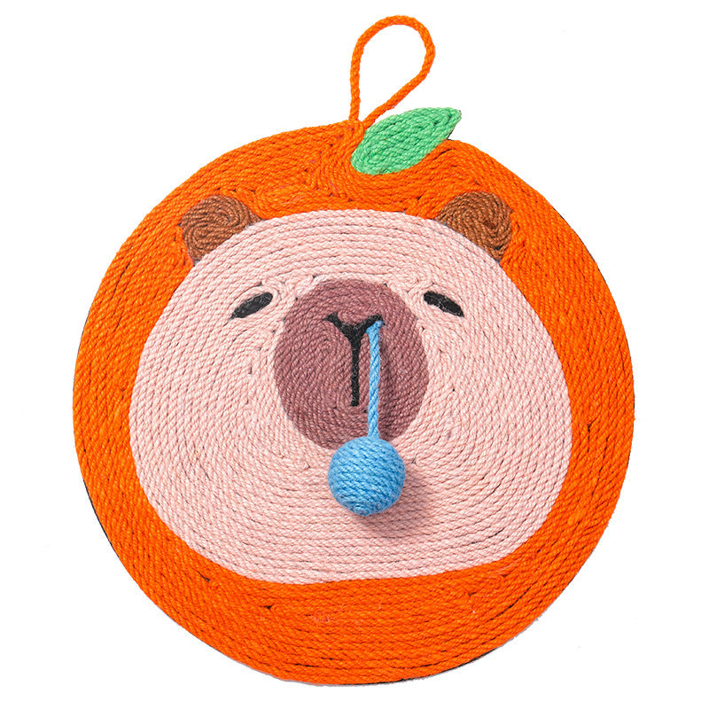 Fruit Themed Capybara Cat Scratching Pad Sisal Rope Eva Non Slip Backing Hanging Or Floor Use(Orange) Furniture & Scratchers