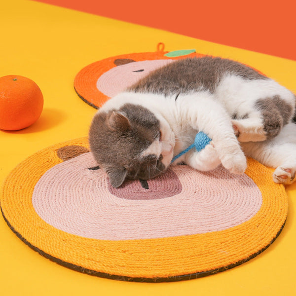 Fruit Themed Capybara Cat Scratching Pad Sisal Rope Eva Non Slip Backing Hanging Or Floor Use(Carrot Color) Furniture & Scratchers