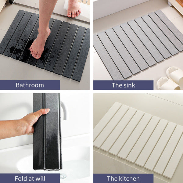 Collapsible Diatom Mud Bath Mat Quick Dry Non Slip Odor Free Absorbent Pad(Dark Grey) Bath Mats Rugs & Toilet Covers