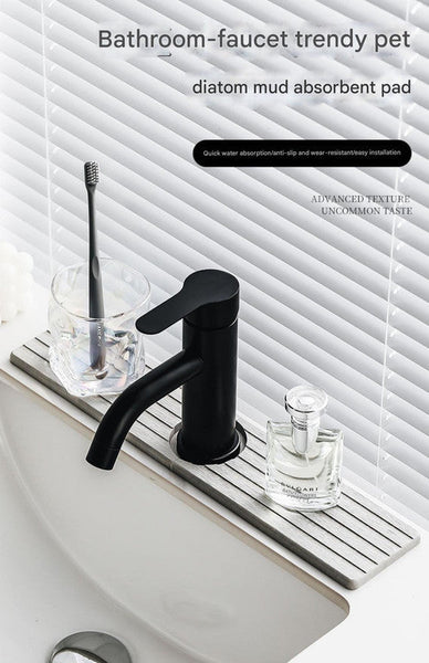 Diatom Mud Faucet Splash Guard & Absorbent Mat Quick Dry Non Slip Sink Organizer(White) Bath Mats Rugs & Toilet Covers