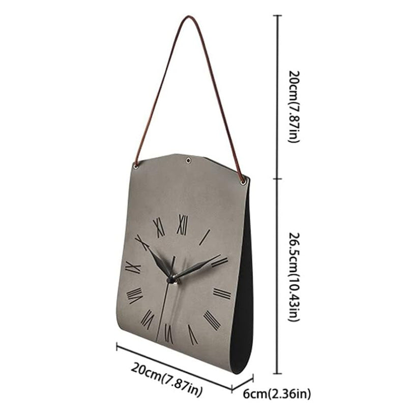 Retro Pu Leather Hanging Wall Clock Silent Sweep Movement Roman Numerals Decorative Handbag Style(Grey) Wall Clocks