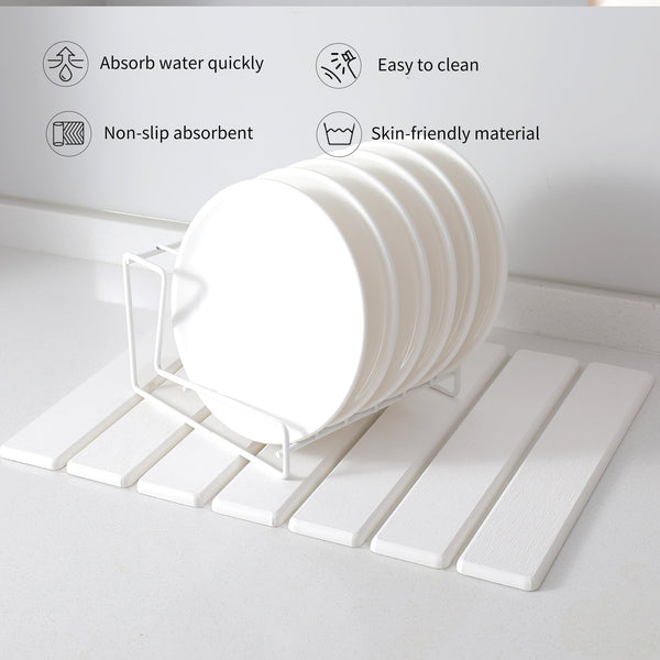 Folding Diatomaceous Earth Countertop Drain Mat Quick Dry Non Slip & Easy Clean Absorbent Pad(White) Kitchen Bench Mats