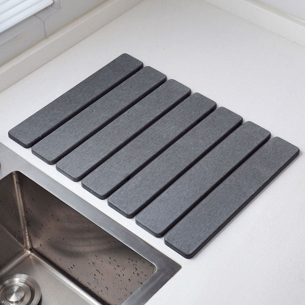 Folding Diatomaceous Earth Countertop Drain Mat Quick Dry Non Slip & Easy Clean Absorbent Pad(Dark Grey) Kitchen Bench Mats