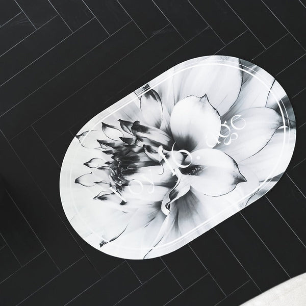 Elegant Floral Print Absorbent Floor Mat Quick Dry Non Slip Easy Clean Bathroom & Entryway Rug(Water Lilies On White Background) Door Mats & Floor Mat