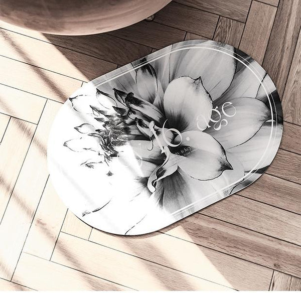 Elegant Floral Print Absorbent Floor Mat Quick Dry Non Slip Easy Clean Bathroom & Entryway Rug(Water Lilies On White Background) Door Mats & Floor Mat