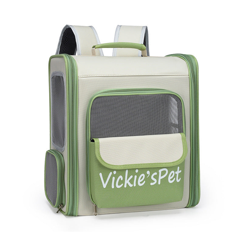 Breathable Pet Carrier Backpack Large Capacity Multiple Windows Oxford Cloth(Green) Pet Transport