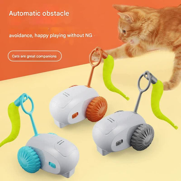 Interactive Smart Cat Toy Car Automatic Obstacle Avoidance Feather Tail Usb Rechargeable(Orange) Cat Toys