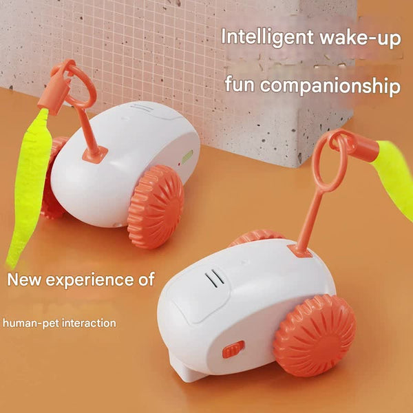 Interactive Smart Cat Toy Car Automatic Obstacle Avoidance Feather Tail Usb Rechargeable(Gray) Cat Toys